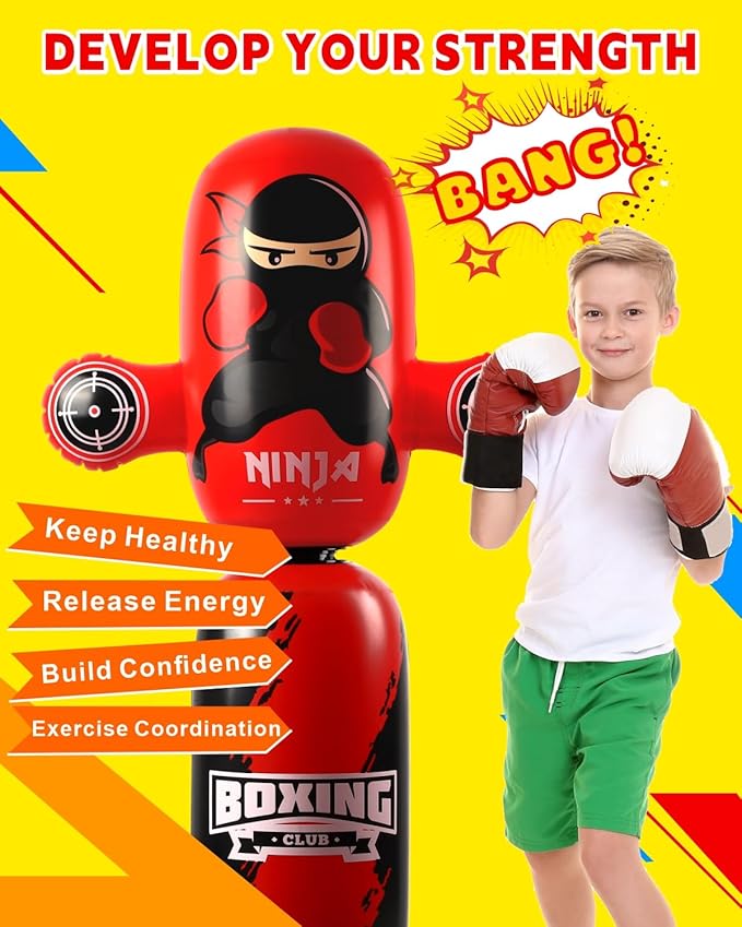 Punching Bag for Kids,New Upgraded 360°Rotating Kids Punching Bag,Inflatable Boxing Bag Toy for Boys Girls, Christmas Birthday Gift for Kids Age 3-12