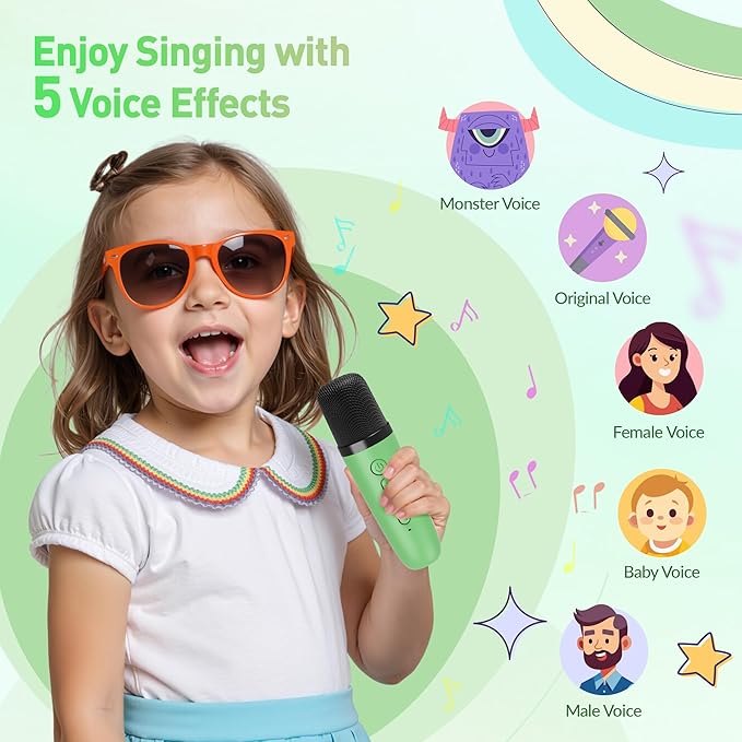 Mini Karaoke Machine：Portable Bluetooth Karaoke Microphone, Singing Speaker with 2 Wireless Mic and Light Kids Adults, Christmas Birthday Gifts for Girls Boys Family Home Party(Green)