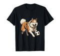 Akita Dog Playing Soccer Funny Animal T-Shirt - Novelty Apparel Unisex