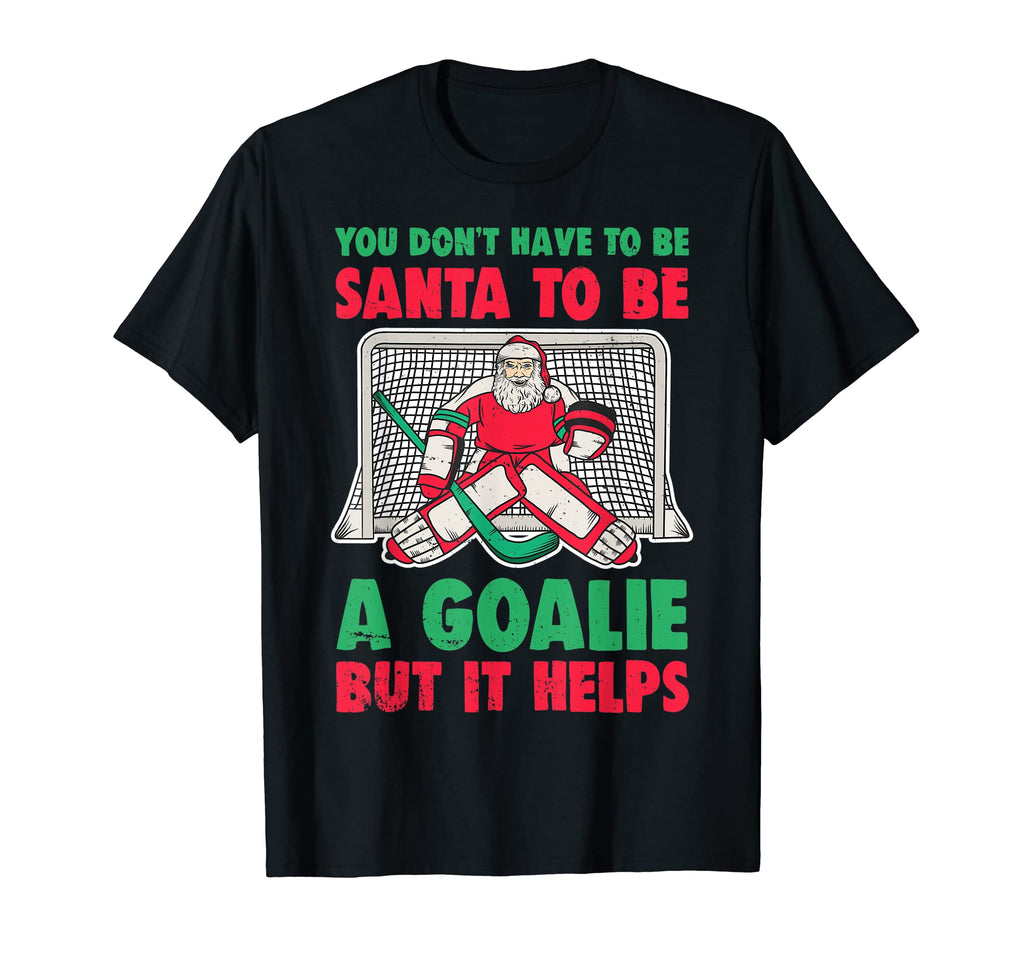 Funny Santa Ice Hockey Goaltender Goalie T-Shirt - Graphic Print for Adults