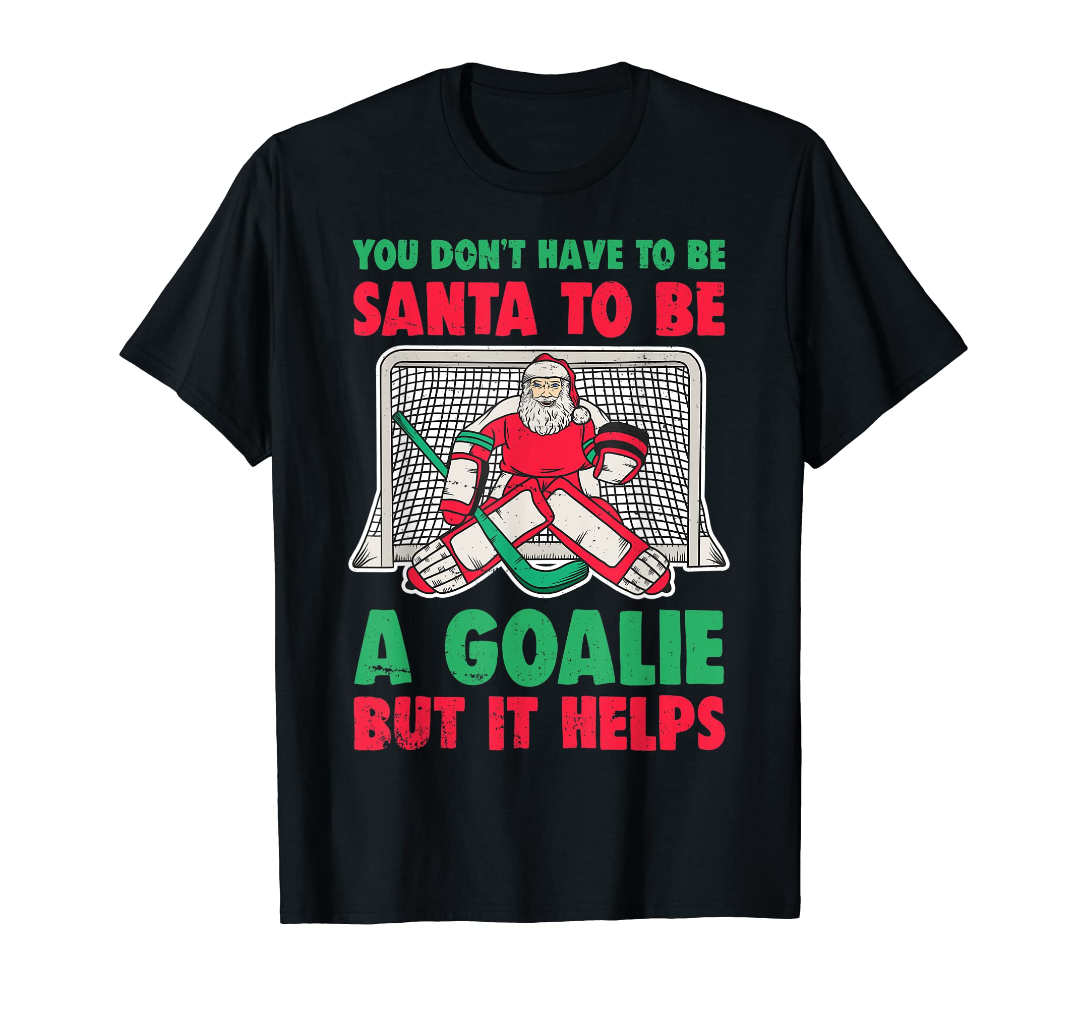 Funny Santa Ice Hockey Goaltender Goalie T-Shirt - Graphic Print for Adults