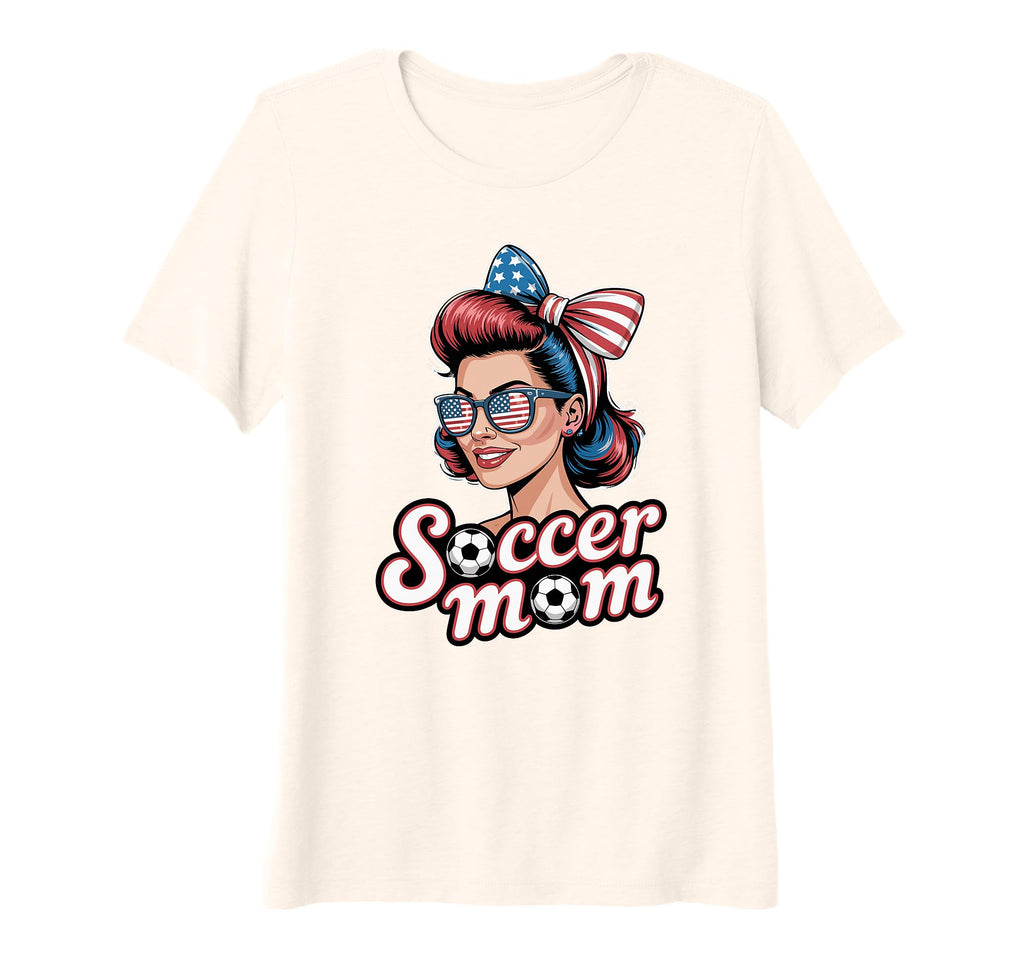 Womens Patriotic Soccer Mom American T-Shirt - Trendy Graphic for Adults