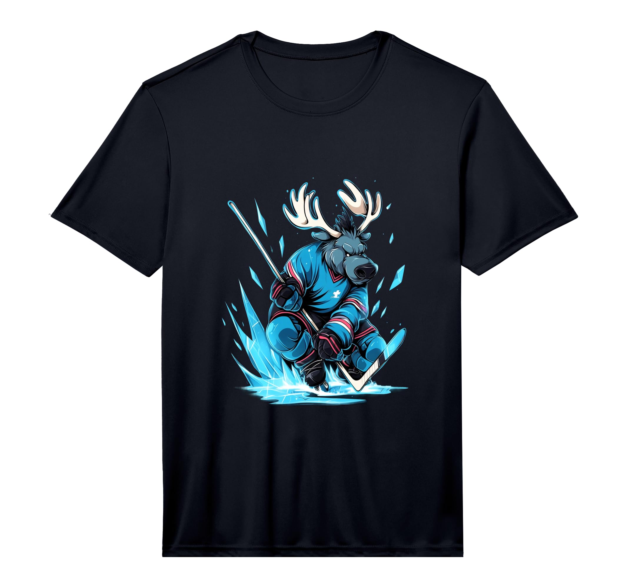 Elk Ice Hockey Player Hockey Stick T-Shirt - Fun Novelty Design Unisex