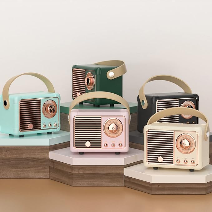 Retro Bluetooth Speaker, Wireless Vintage Small Speaker, Hands-Free Call,400mA Battery,TF Card,Aux Line, Portable Speaker for iOS Android Smartphone Home Office Gift Ideas Pink