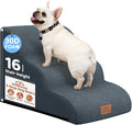 Dog Ramp and Stair for Bed 16" H-20 H,3-Step Cat Stair for Sofa and Chair,4-Step Dog Ramp for High Bed and Window,Durable Nonslip Fabric Cover for Indoor (Dark Grey-16 H, Pet Friendly, 3)