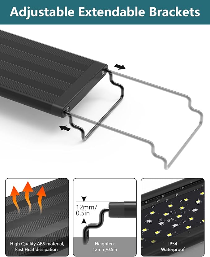 Led Aquarium Light for Plants-Full Spectrum Fish Tank Light with Timer Auto On/Off, 30-36 Inch, Adjustable Brightness, White Blue Red Green Pink LEDs with Extendable Brackets for Freshwater