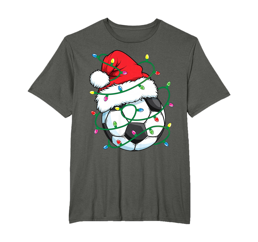 Santa Soccer Sports Ball Lights T-Shirt - Casual Everyday Wear for Adults
