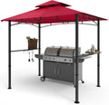 COOSHADE 8'x 5' Grill Gazebo Double Tiered Outdoor BBQ Gazebo Canopy with LED Light (Burgundy)