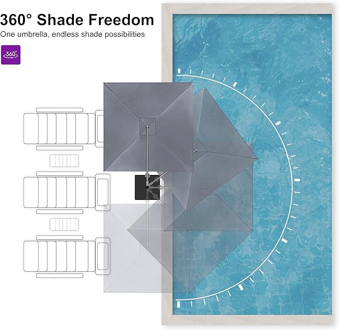 PURPLE LEAF 10 FT Cantilever Patio Umbrella Outdoor Aluminum Offset Square Umbrella with 3 Years Fade Resistance Recycled Fabric and 360-degree Rotation for Deck Pool Garden, Graphite Grey
