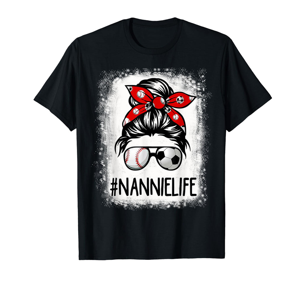 Bleached Nannie Life Soccer Messy Bun T-Shirt - Graphic Print Unisex