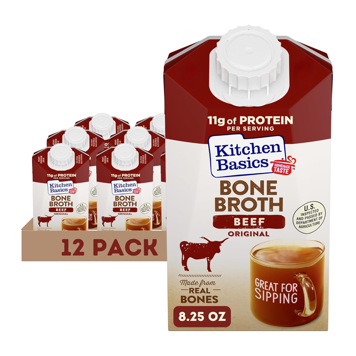 Kitchen Basics Beef Bone Broth, 8.25 fl oz, Case of 12