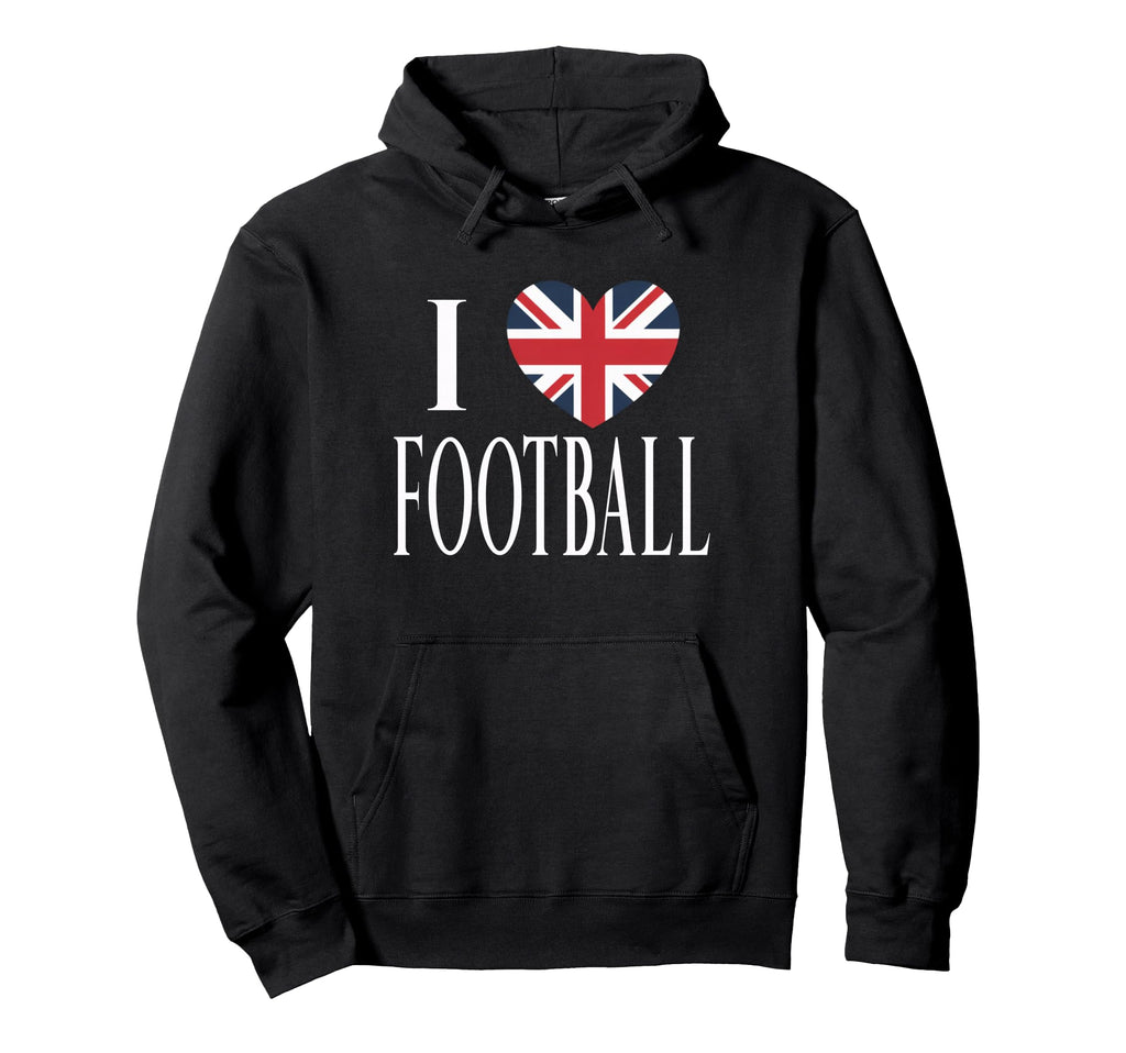 I Love Football Great Britain Flag Heart Hoodie - Novelty Apparel Unisex