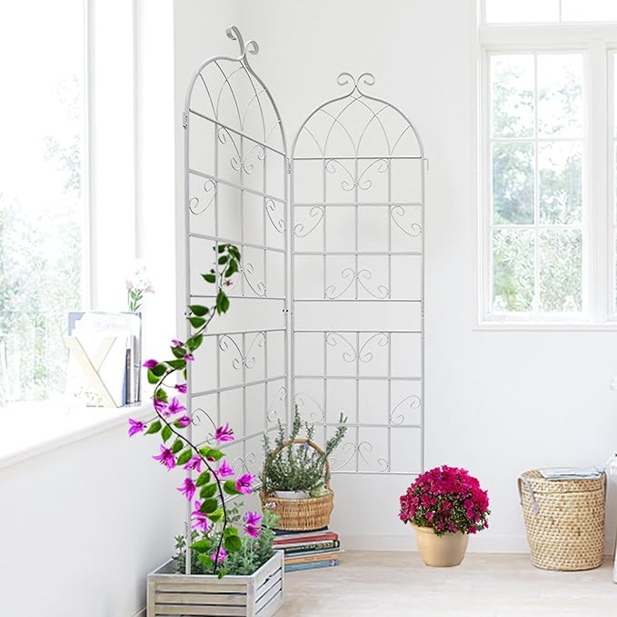 4 Pack Metal Garden Trellis 71" Fence Rustproof Garden Trellis for Climbing Plants Support Roses Flower Outdoor Lawn, Cream White