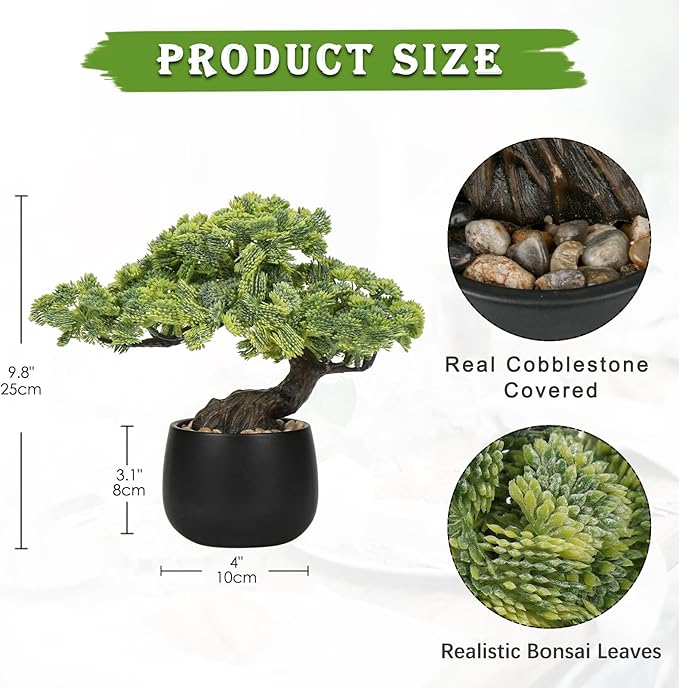 Artificial Bonsai Tree Juniper Faux Plants Indoor Fake Plants Decor with Black Ceramic Pots for Home Table Office Desk Bathroom Shelf Bedroom Living Room Farmhouse Decorations