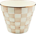 MACKENZIE-CHILDS Enamel Garden Pot, Decorative Pot for Plants, Outdoor Flowerpot Decor, Extra Large, Brown-and-White Mocha Check