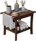 Teak Shower Bench with Shelf & Handle, 20 Inch Shower Stool for Standard Tubs & Showers, Non-Slip Waterproof Seat, Spa & Bathroom Storage Stool