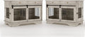 Dog Furniture Crate, 47" Large Dog Crate Furniture w/ 2 Storage Draws & Removable Divider for Large/Medium/Small Dogs (Grey, Double Cage)