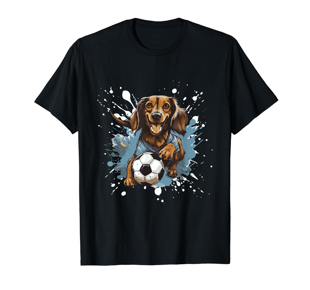 Dachshund Dog Playing Soccer Funny T-Shirt - Fun Novelty Design Unisex