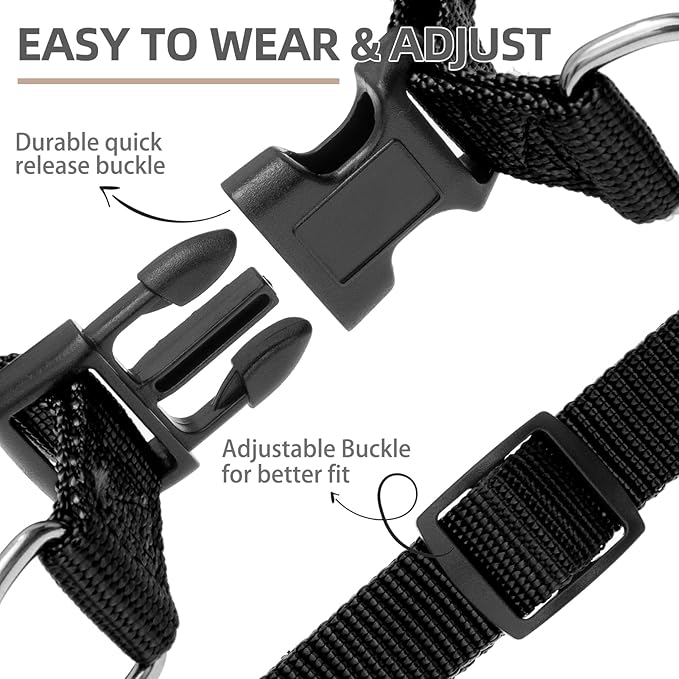 PUPTECK No Pull Dog Harness Soft Adjustable Basic Nylon Step in Puppy Vest Outdoor Walking with ID Tag and A-ir Tag Case, Black, L