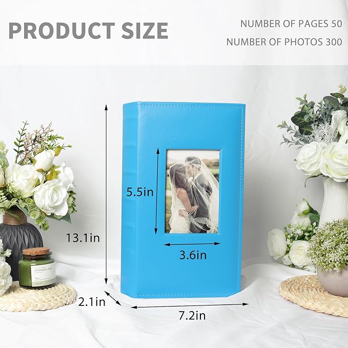 RECUTMS Photo Album 4x6 300 Pockets Photo Albums with Leather Cover for Family Wedding Baby Photo Book Holds Horizontal Pictures (Sky Blue)