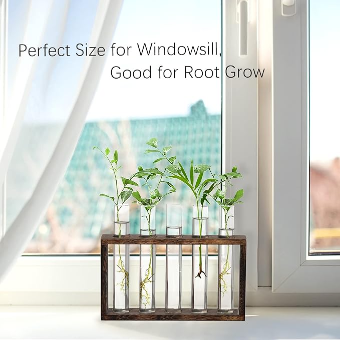 XXXFLOWER Wall Hanging Terrarium Planter with 5 Test Tubes,Wall Planters for Indoor Plants,Plant Lover Gifts for Women Garden Office Decoration