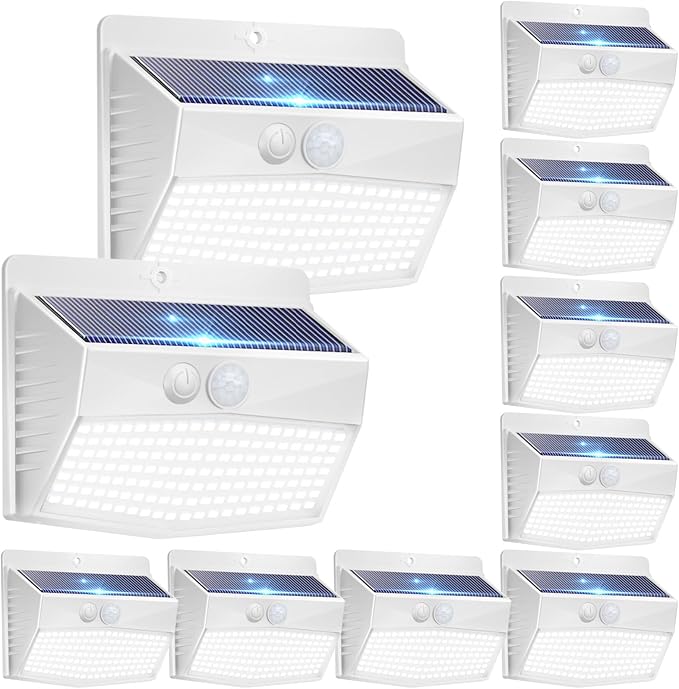 Solar Lights Outdoor Motion Sensor [138 LED/10 Packs] Solar Security Lights with 3 Lighting Modes Solar Wall Lights Waterproof Solar Powered Lights for Garden Fence Yard Deck, White