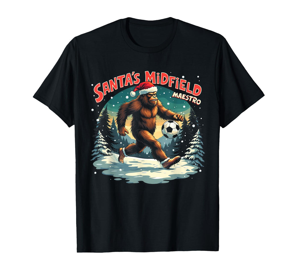 Soccer Midfielder Bigfoot Santas T-Shirt - Casual Everyday Wear Men Women