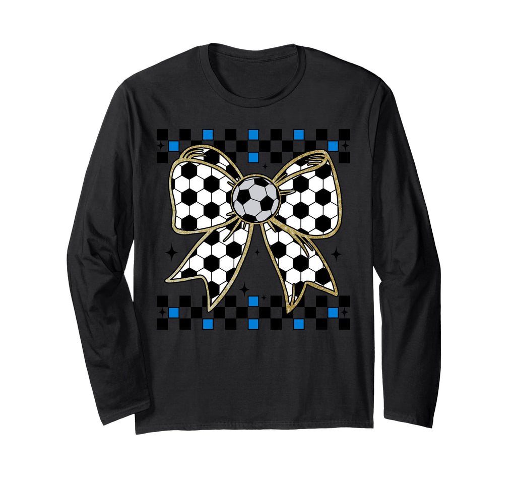 Soccer Bow Checkered Ribbon Gift Sports T-Shirt - Graphic Print Men Women