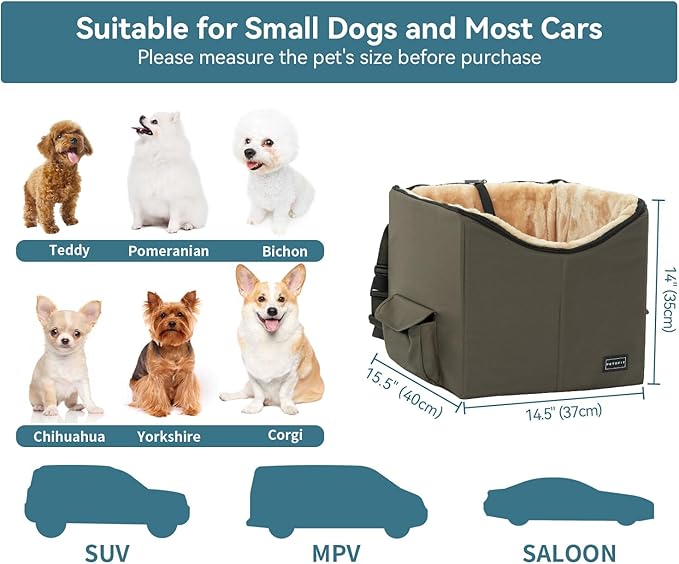 Petsfit Dog/Cat Booster Seat with Pockets, small dog car seat for Cars, Trucks and SUVs (Small, Dark Brown)