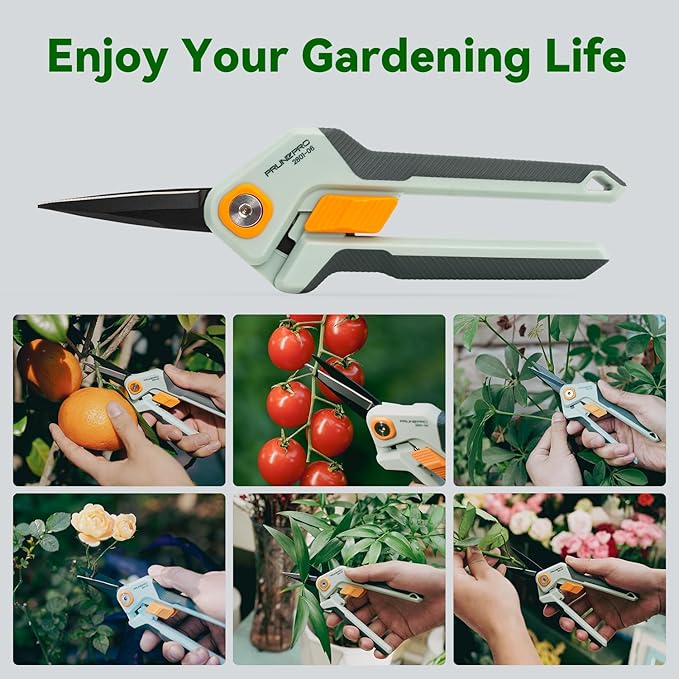 PrunePro Garden Scissors Pruning Shears Sharp Stainless Steel Non-Stick Teflon Coating Blade for Precise Cuts Garden Snip Bonsai Clippers for Plants Rose Flower 3 Pack
