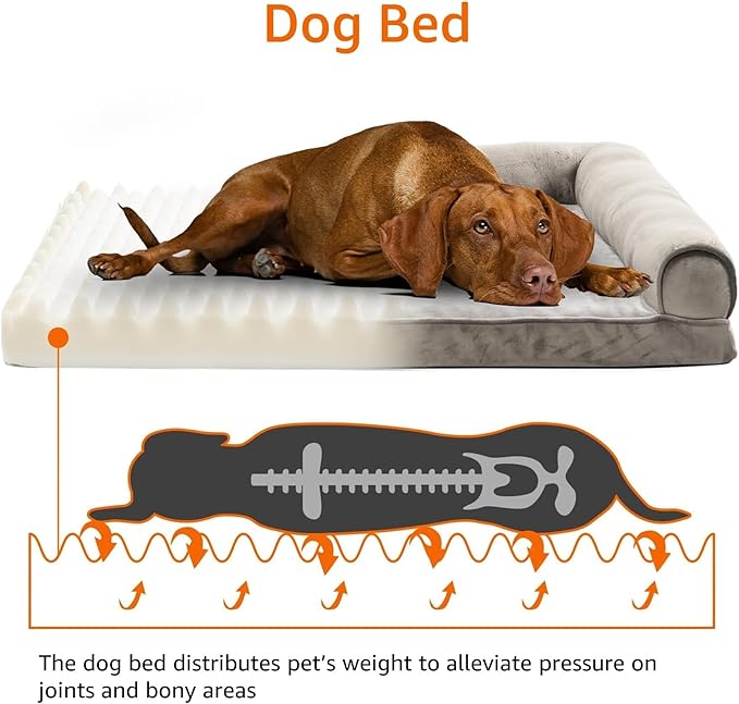 Amazon Basics Dog Bed with Cooling Gel Memory Foam, Pressure-Relief Support for Dogs up to 90lbs, Non-Slip Bottom, Machine Washable Cover, Extra Large Sized (44" x 35"), Brown
