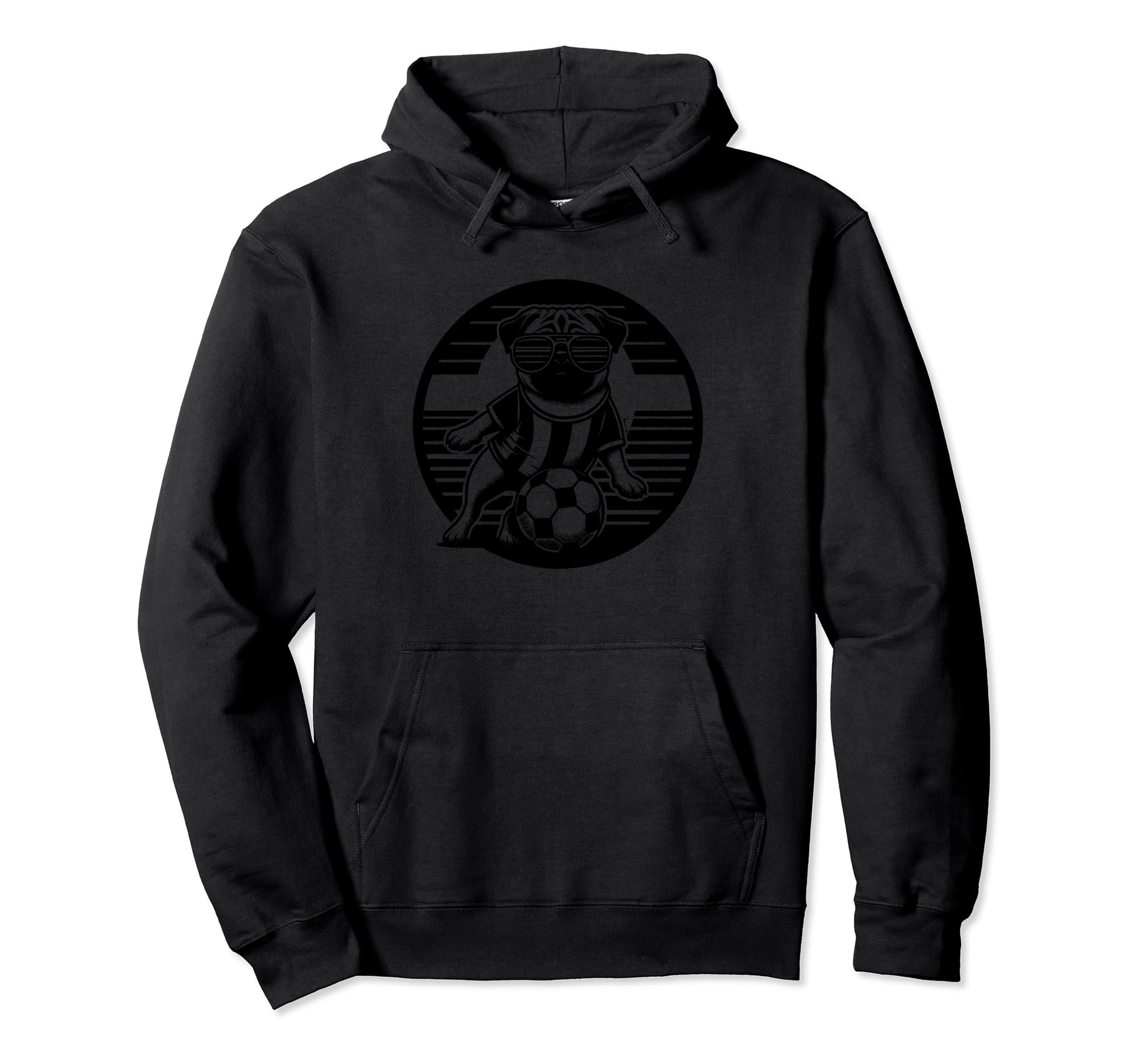 Black Silhouette Pug Dog Soccer Hoodie - Novelty Apparel for Adults