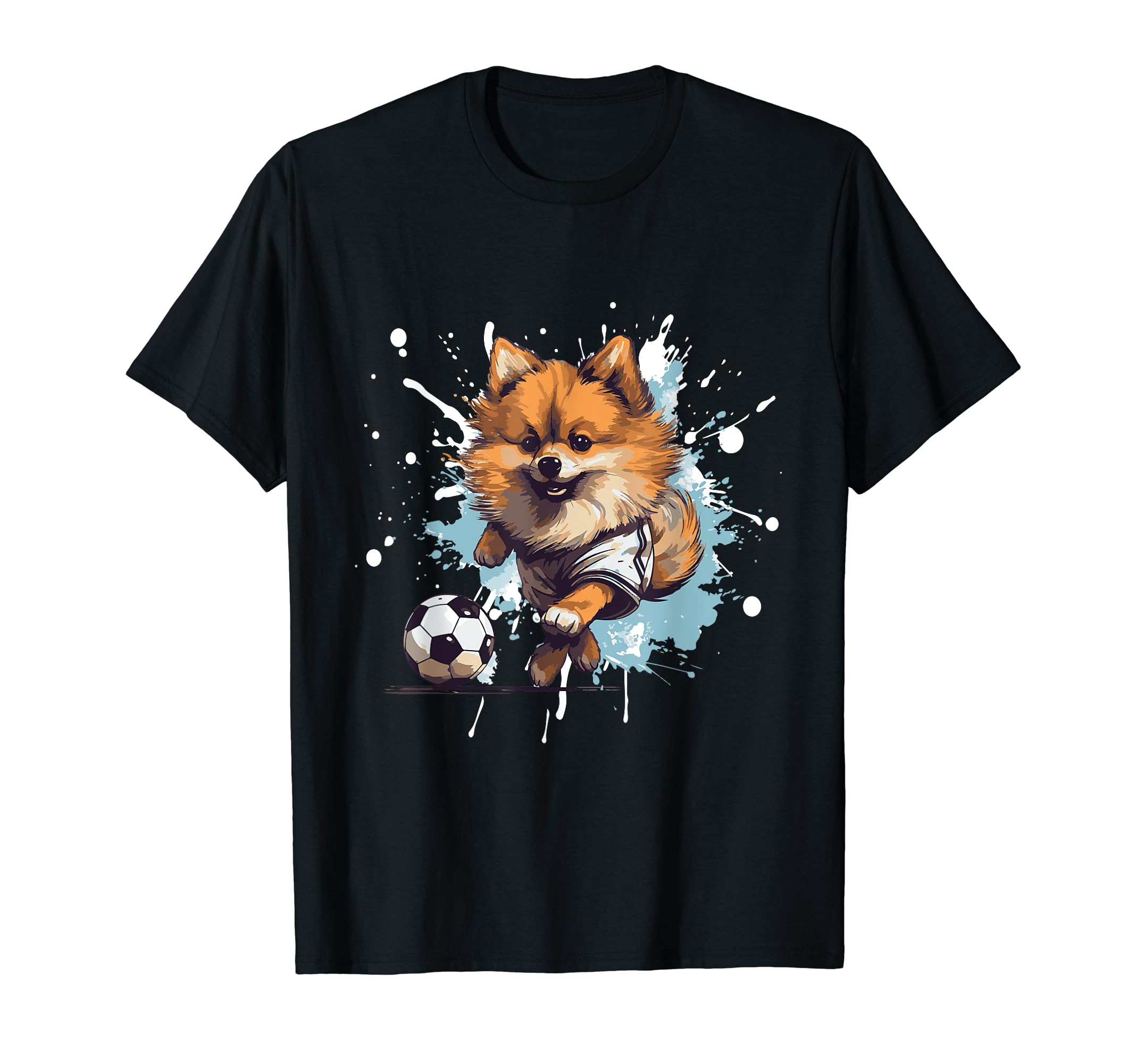 Pomeranian Dog Playing Soccer Funny T-Shirt - Fun Novelty Design Unisex