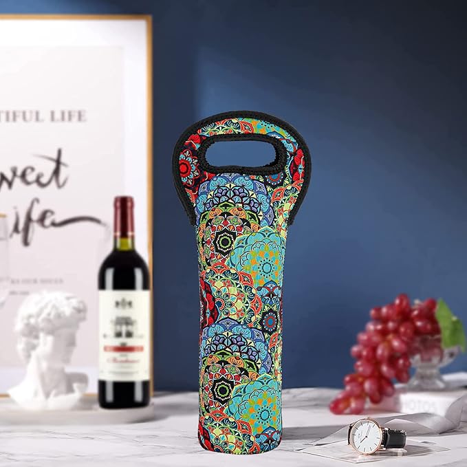 Wine Bag, Wine Carrier Tote Bag, Wine Bottle Protector, Insulated Neoprene Hand Bag, Wine Bags for Wine Bottles Gifts, Wine Bottle Holder for Travel with Secure Carry Handle (2 Pack)
