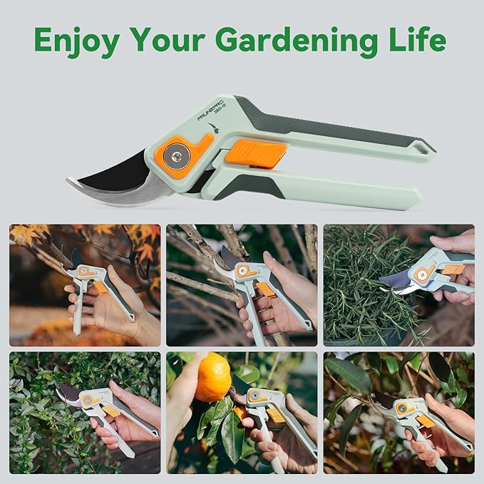 PrunePro 8" Professional Pruning Shears for Gardening Bypass Hand Pruner Stainless Steel Sharp Garden Scissors Plant Flower Rose Garden Clipper - 2 Pack