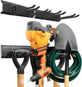 Garage Tool Organizer Wall Mount - 32 inches - Sturdy Storage Rack with Adjustable Hooks, Anti-Rust - Easy Installation, 200lbs Capacity - Garden Tool Organizer (02 Racks & 04 Hooks)