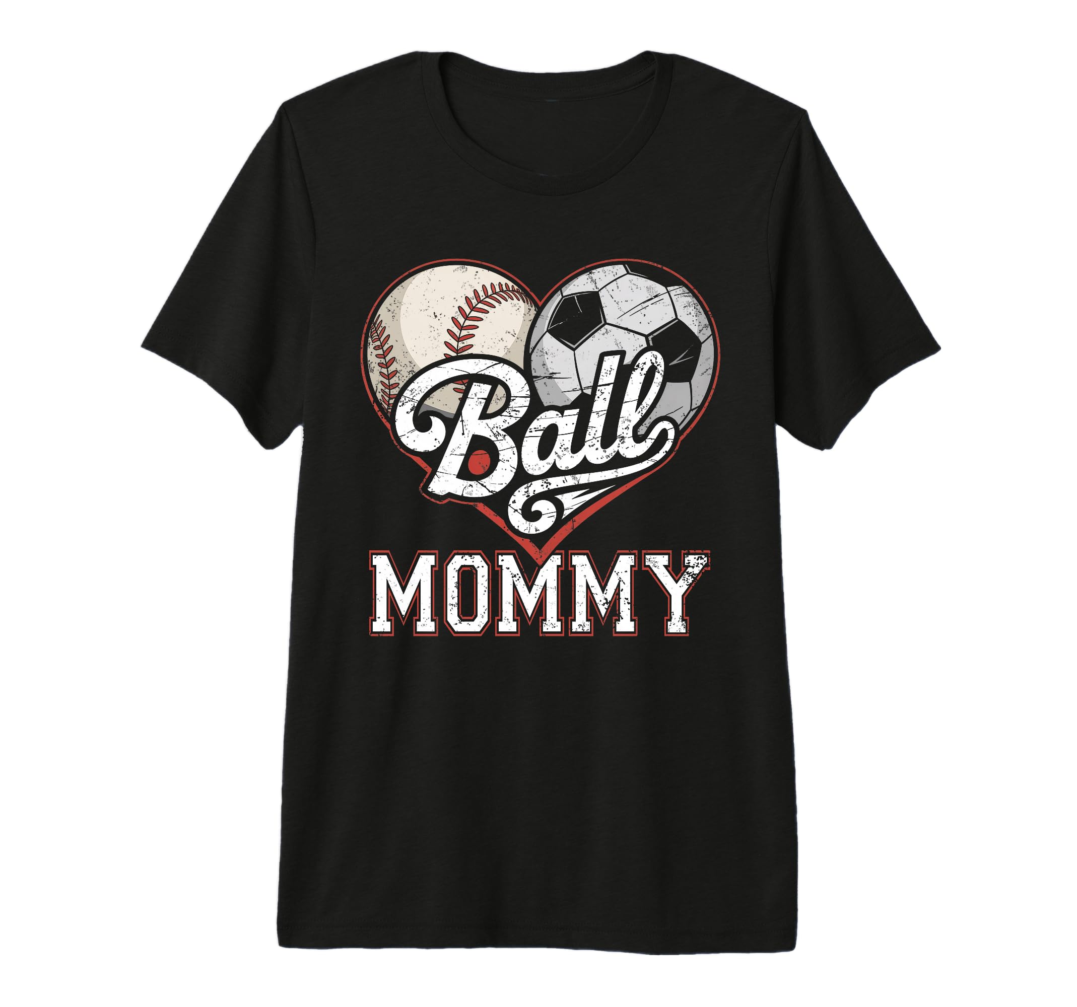 Ball Mommy Baseball Soccer Heart Mom Both T-Shirt - Novelty Apparel Unisex