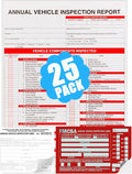 25 Pack 3-Ply Carbonless Annual Vehicle Inspection Report Form with White Interior Inspection Label and Red Exterior Aluminum Inspection Label