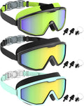 NSSIW Swim Goggles Swimming Kids-Goggles: Anti Fog No Leak with Nose Clip Earplugs for Girls Boys Youth 6-14 3 Pack