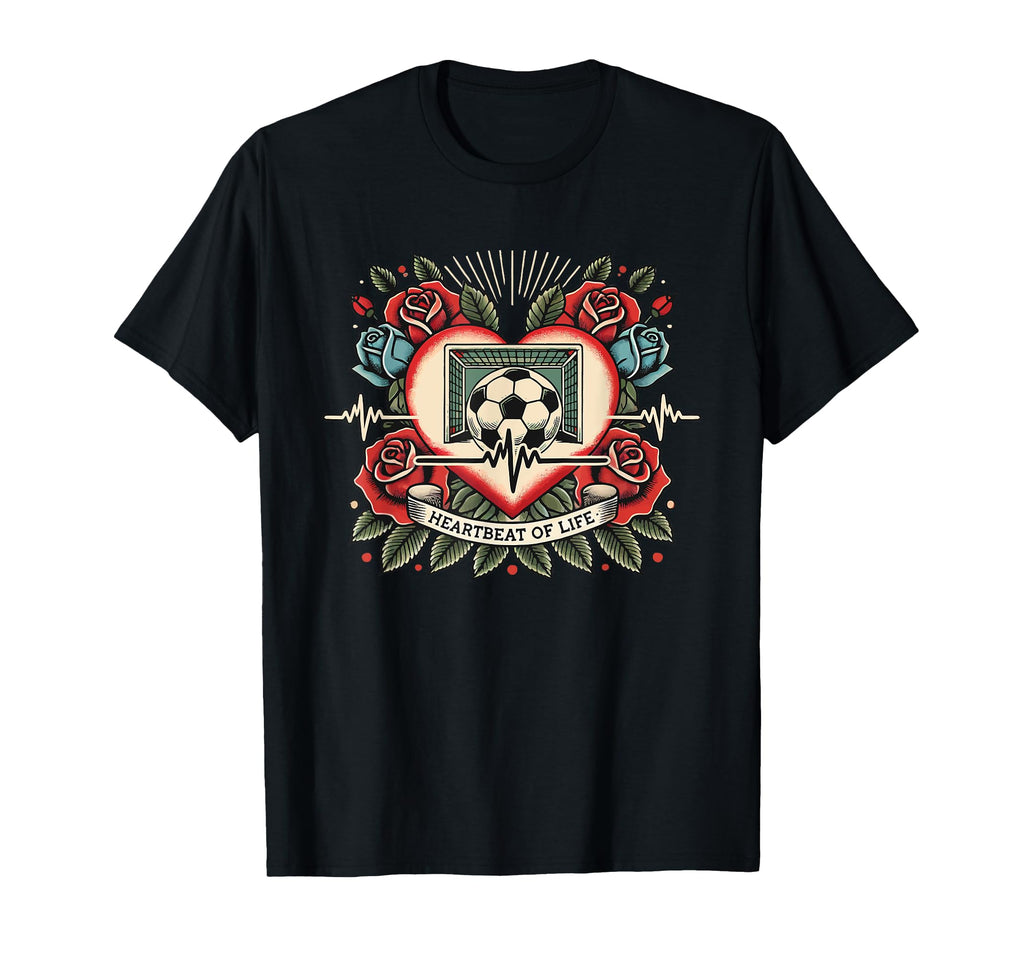 Soccer Heartbeat Tattoo Roses Player T-Shirt - Fun Novelty Design Men Women