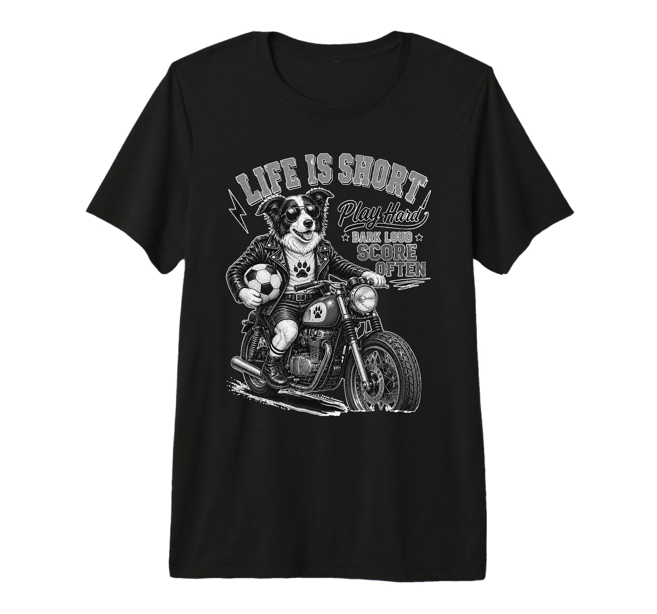 Border Collie Motorbike Footbal Soccer T-Shirt - Graphic Print for Adults