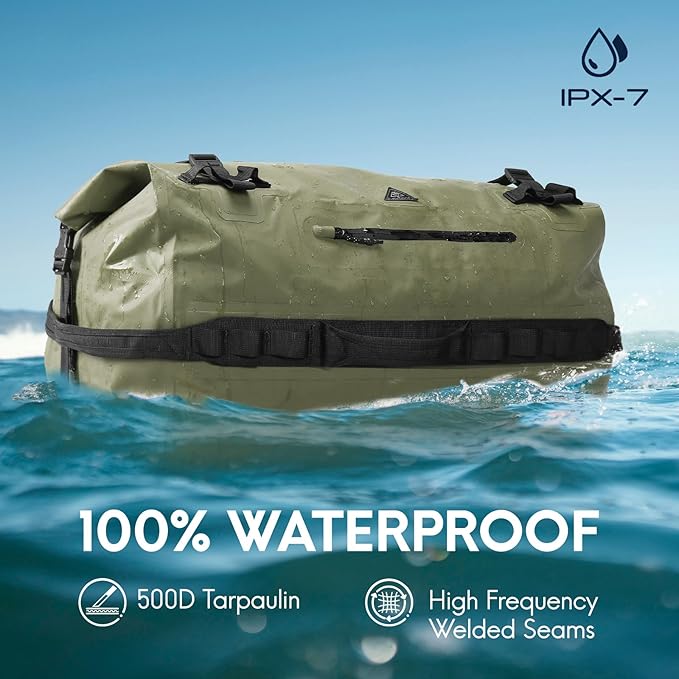 Haimont Large Waterproof Duffel Backpack Roll-Top Heavy Duty Dry Duffle Bag for Boating, Travel, Motorcycle, Kayaking, Camping, 60L