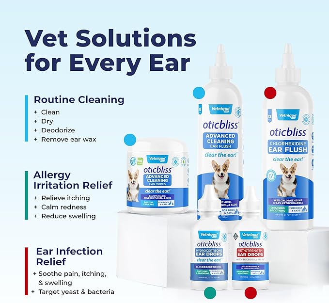 Vetnique Oticbliss Advanced Cleaning Ear Wipes for Dogs for Odor Control, Dirt and Wax Removal with Soothing Aloe Vera, Salicylic Acid & Vitamin E, (Ear Cleaning Wipes, Advanced Cleaning Large)
