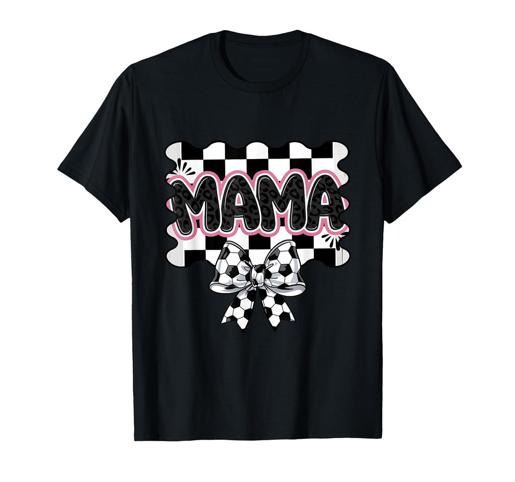 Checkered Soccer Mama Bow Leopard T-Shirt - Graphic Print for Adults