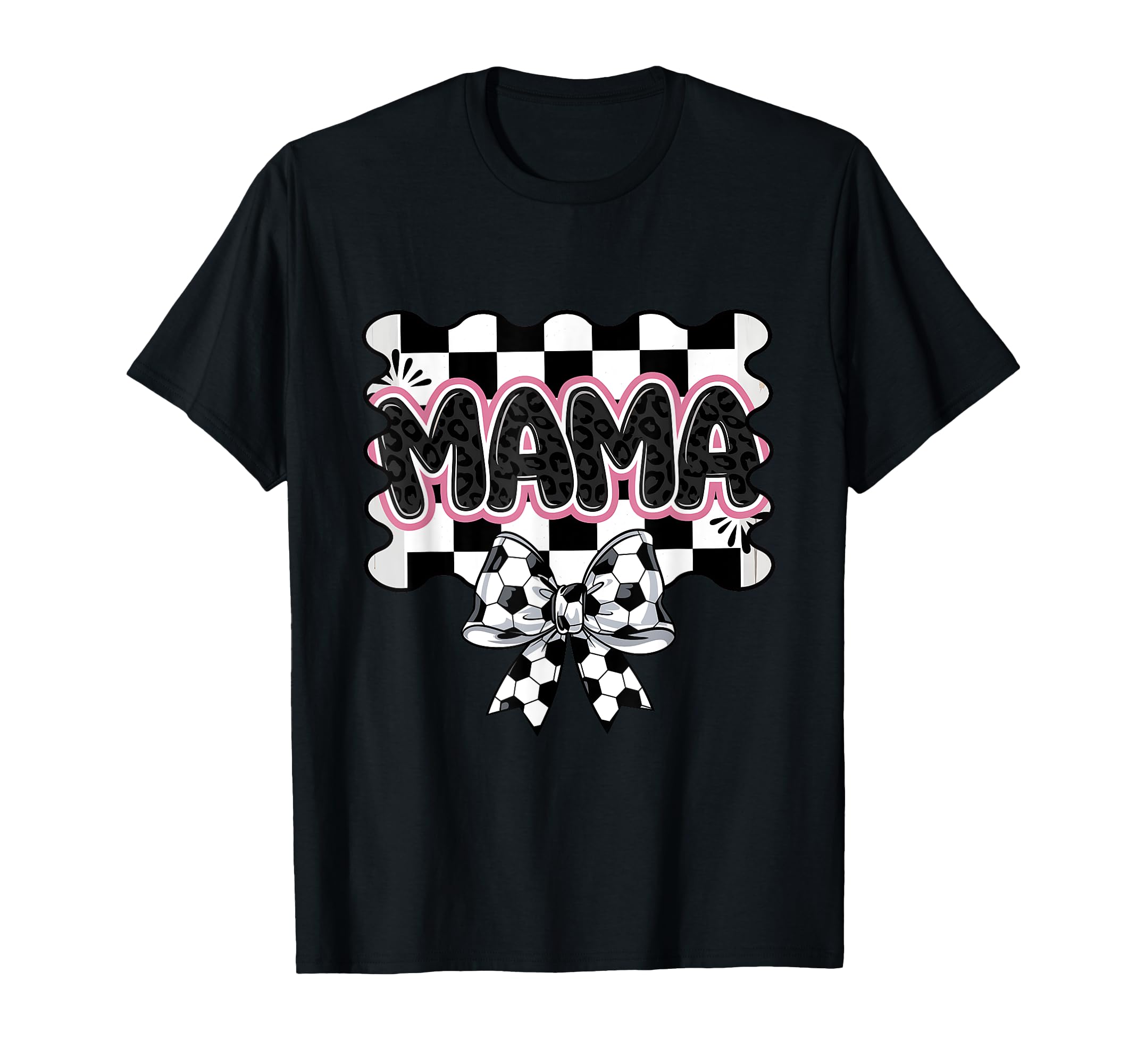 Checkered Soccer Mama Bow Leopard T-Shirt - Graphic Print for Adults