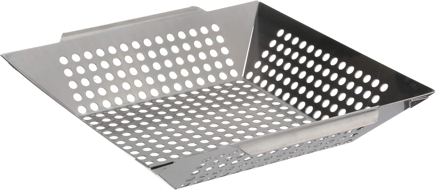 Mr. Bar-B-Q Stainless Steel Skillet Large Strainer Perfect for Cooking Seafood & Vegetables Grill Basket Built In Handles Stainless Steel for BBQ Grill Camping Backpacking Grilling Accesories 06034Y