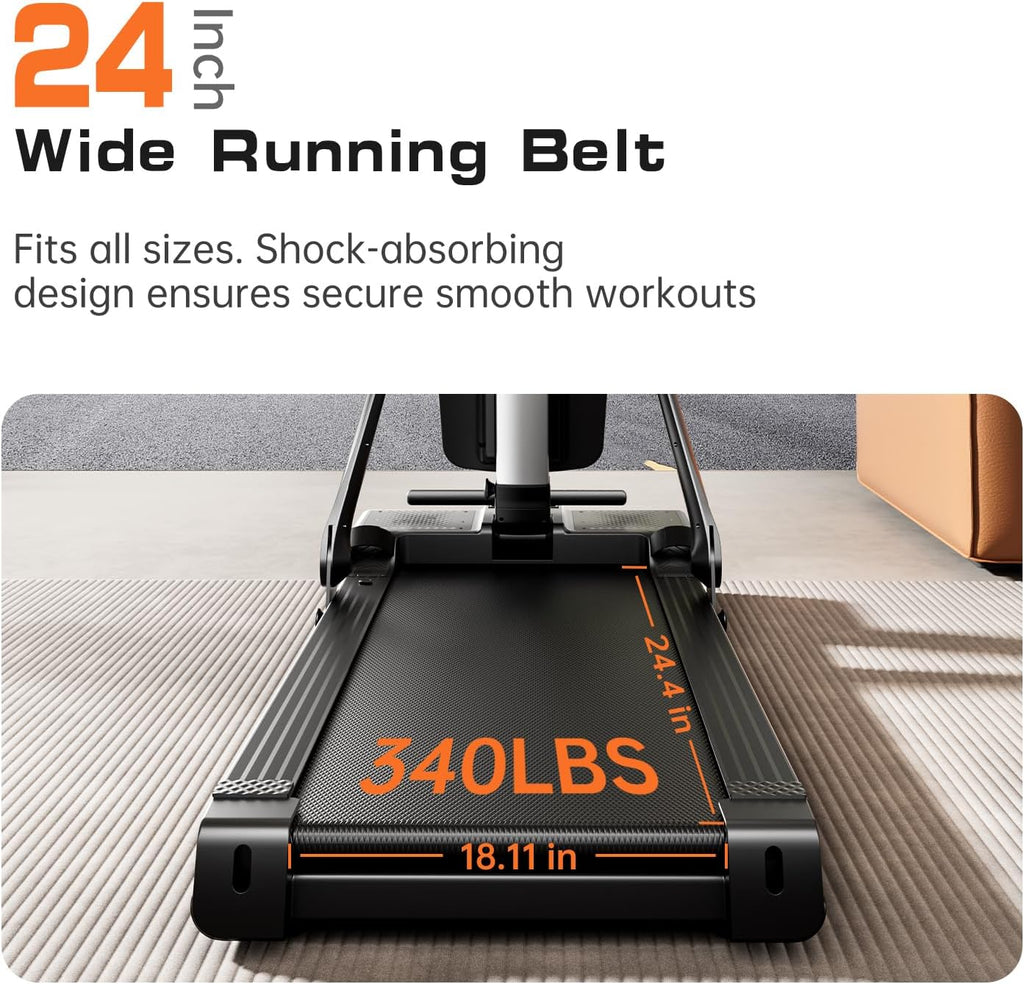 Foldable Treadmill for Home Use with 0.6-8.7 MPH Speed, 320 LBS Capacity & 3.0 HP Quiet Brushless - Portable Compact Running