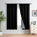 XWZO Full Shading Blackout Curtains 72 Inches Length - Heat and Light Blocking Rod Pocket Window Drapes with Black Liner Backing for Bedroom Sewn with Tiebacks, Black, W52 x L72, Set of 2