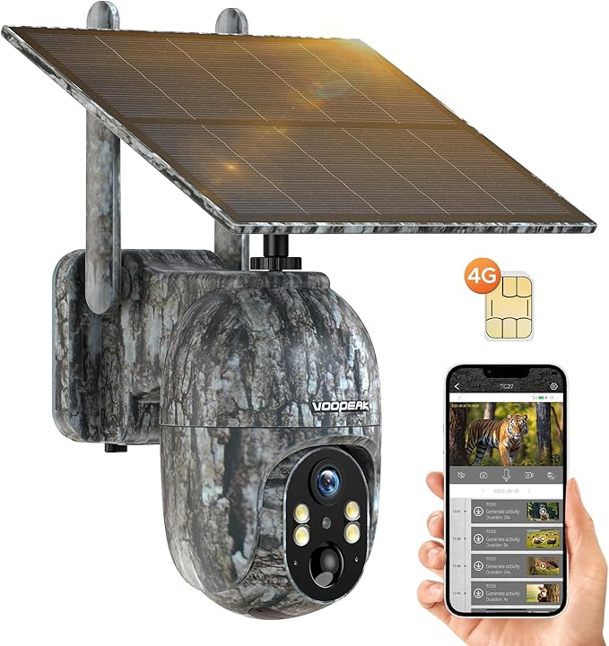 VOOPEAK Cellular Trail Camera, 2.5K Trail Cameras with Color Night Vision, Built-in SIM Card Live Streaming Pan 355° Tilt 90° Game Camera Solar Powered Motion Activated No WiFi Needed
