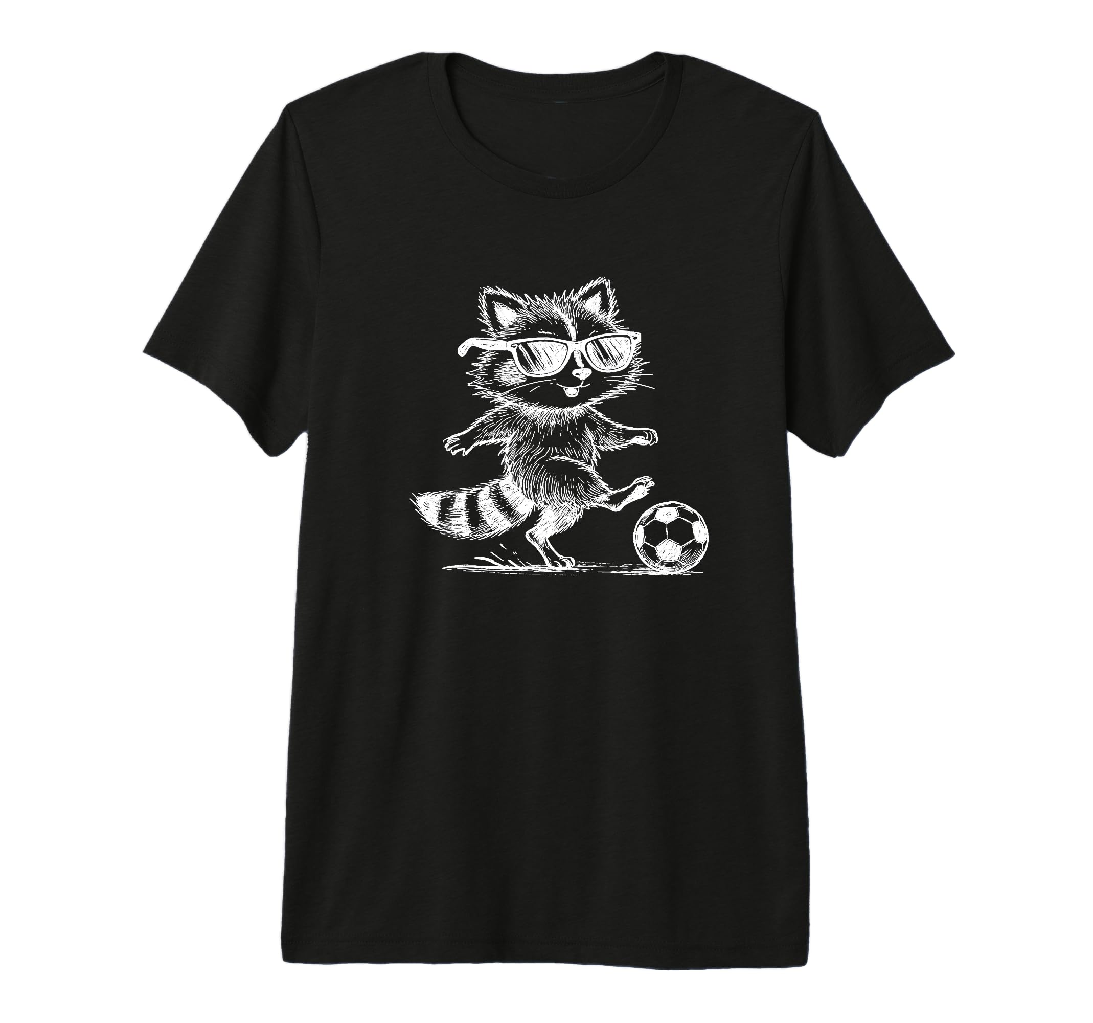 Raccoon Soccer Player Sunglasses Fun T-Shirt - Novelty Apparel for Adults